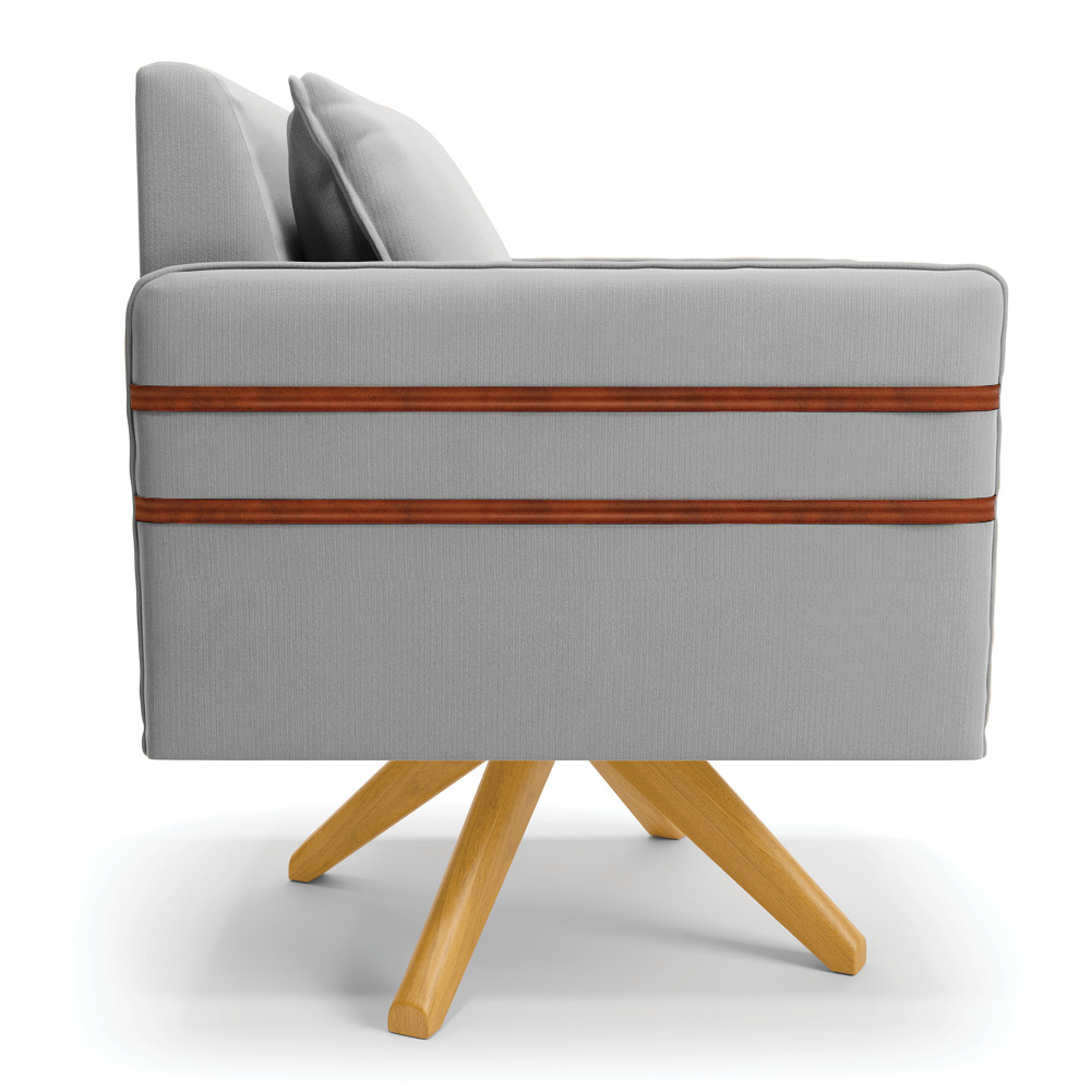 Kit 02 Poltronas Giratória Mari Suede Cinza Base de Madeira MA30 - D'Rossi