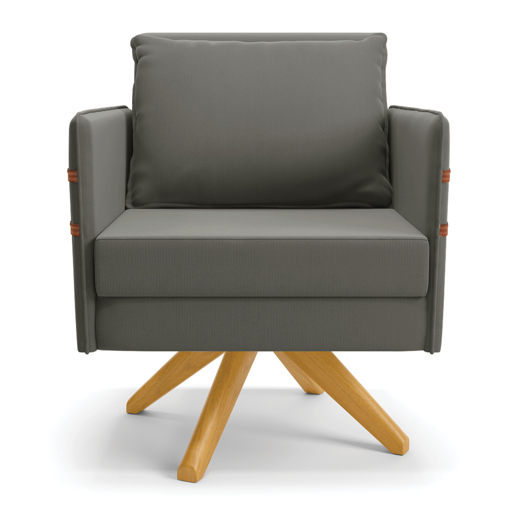Kit 02 Poltronas Giratória Mari Suede Grafite Base de Madeira MA30 - D'Rossi