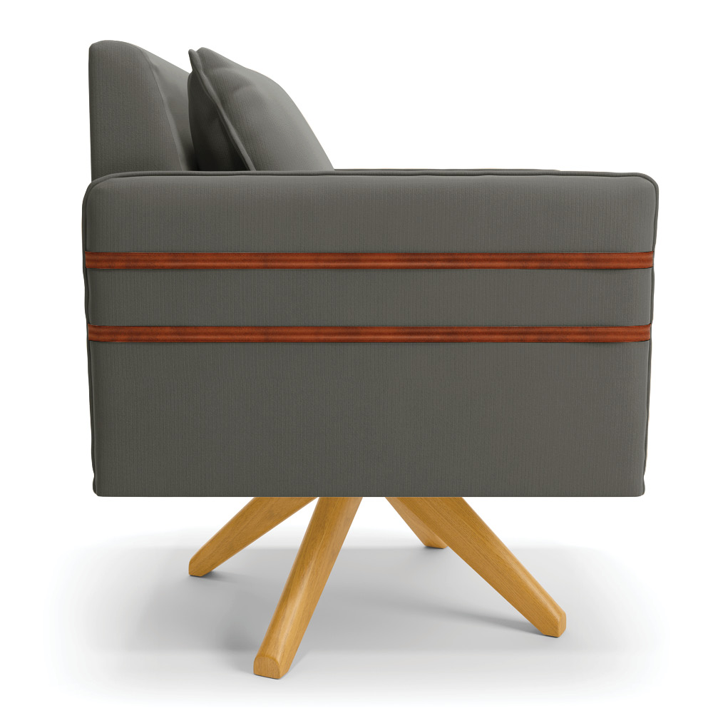 Kit 02 Poltronas Giratória Mari Suede Grafite Base de Madeira MA30 - D'Rossi