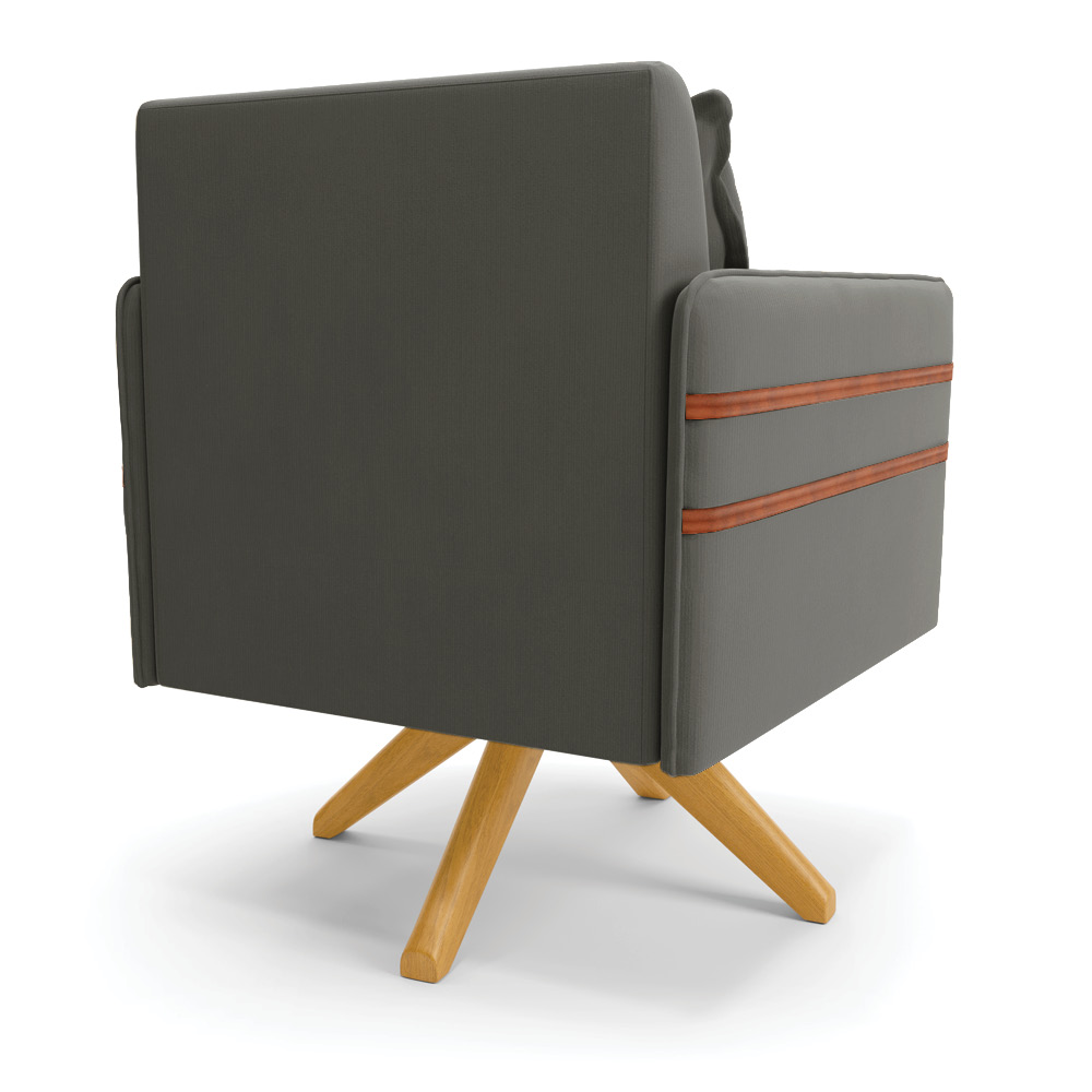 Kit 02 Poltronas Giratória Mari Suede Grafite Base de Madeira MA30 - D'Rossi