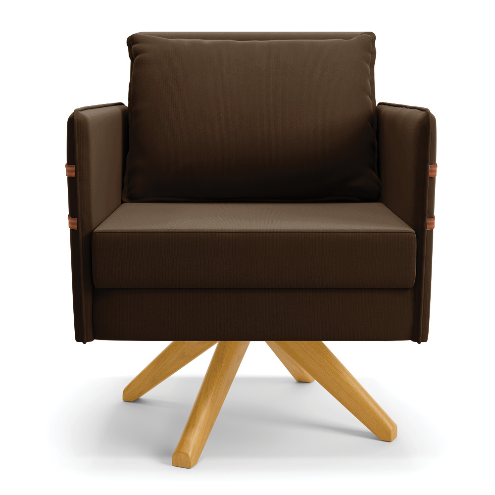 Kit 02 Poltronas Giratória Mari Suede Marrom Base de Madeira MA30 - D'Rossi