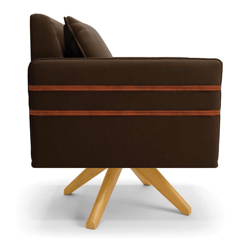 Kit 02 Poltronas Giratória Mari Suede Marrom Base de Madeira MA30 - D'Rossi