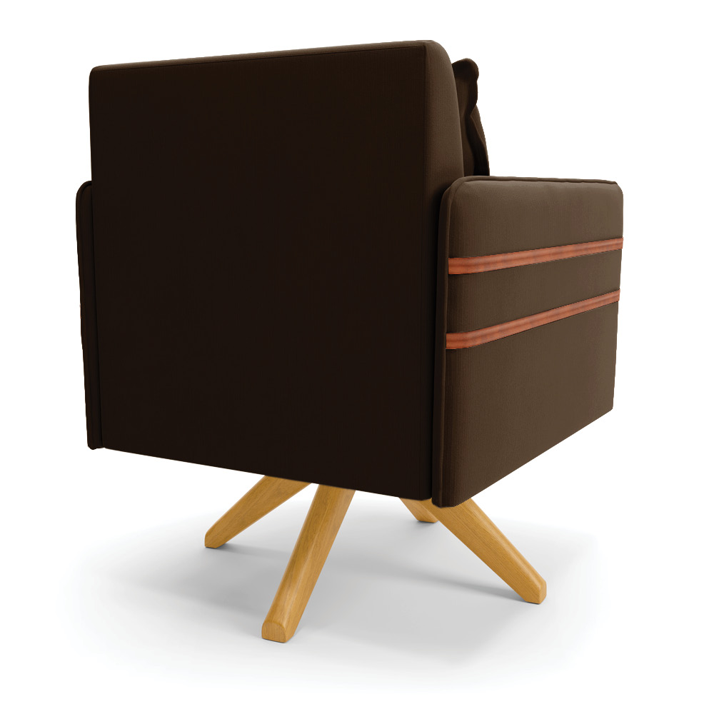 Kit 02 Poltronas Giratória Mari Suede Marrom Base de Madeira MA30 - D'Rossi