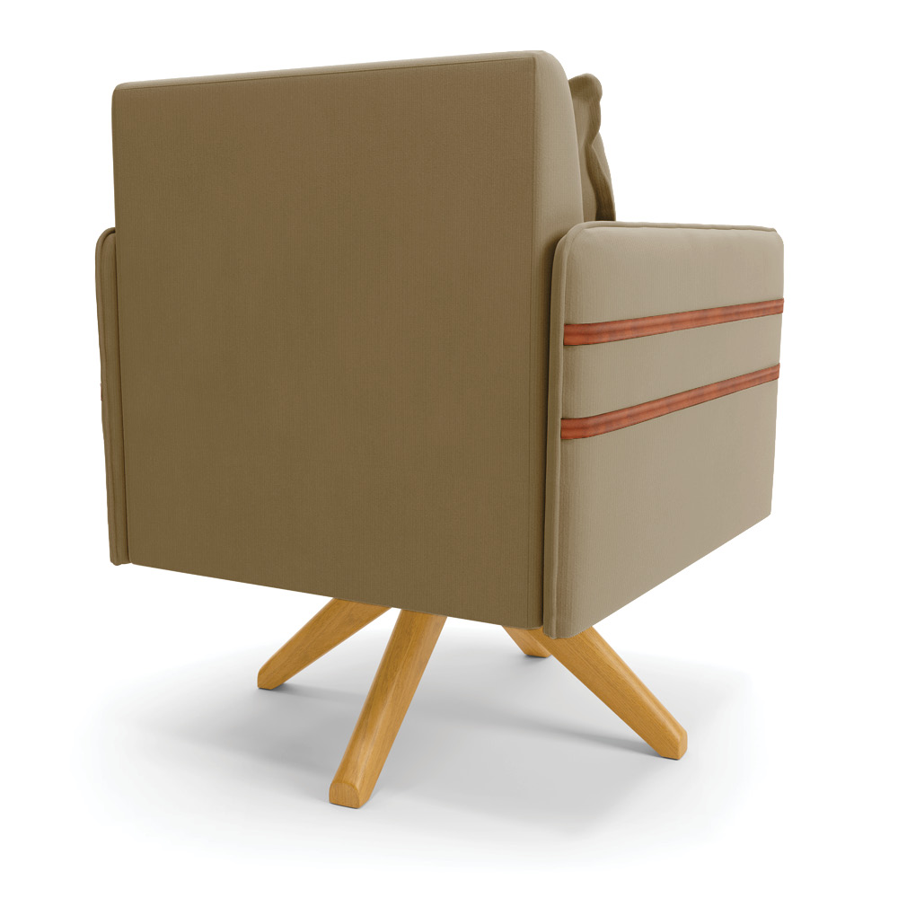 Kit 02 Poltronas Giratória Mari Suede Marrom Rato Base de Madeira MA30 - D'Rossi