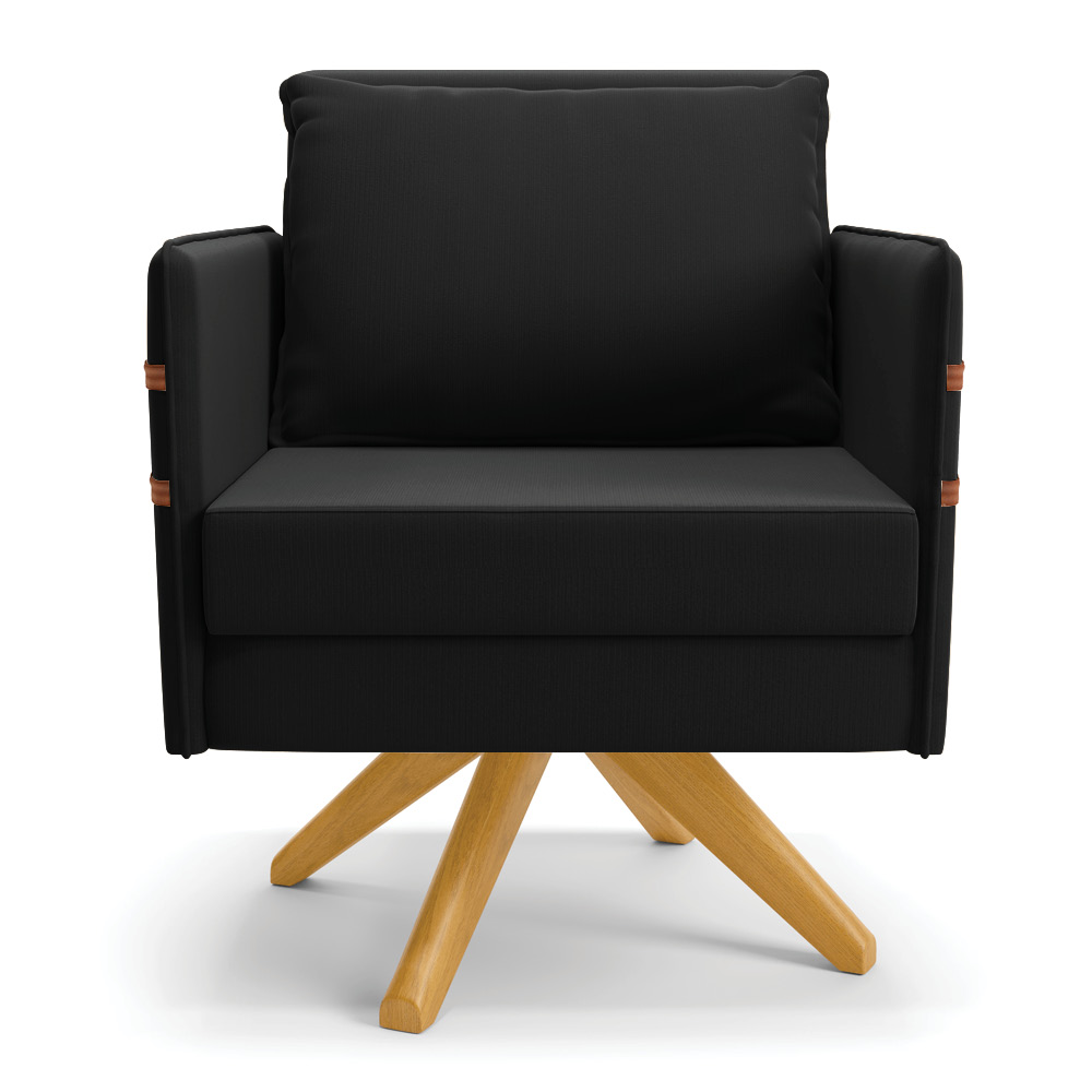 Kit 02 Poltronas Giratória Mari Suede Preto Base de Madeira MA30 - D'Rossi