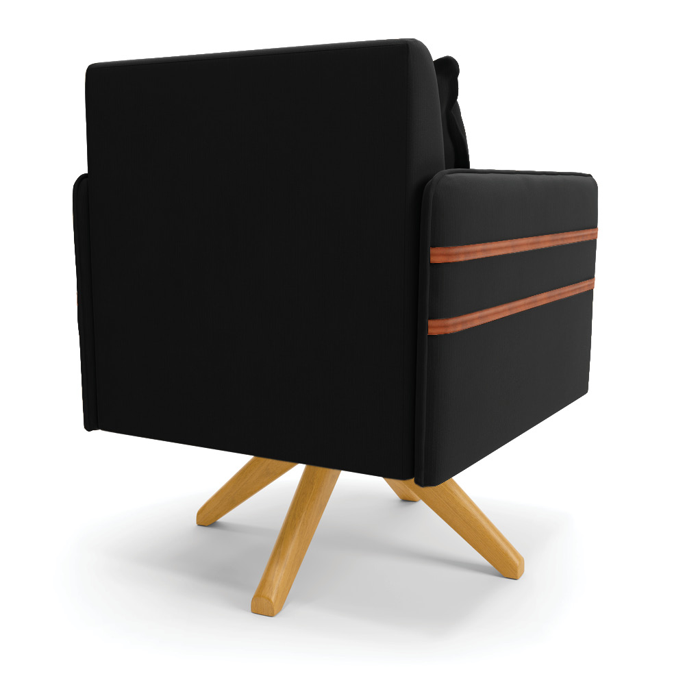 Kit 02 Poltronas Giratória Mari Suede Preto Base de Madeira MA30 - D'Rossi