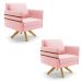 Kit 02 Poltronas Giratória Mari Suede Rosa Bebê Base de Madeira MA30 - D'Rossi