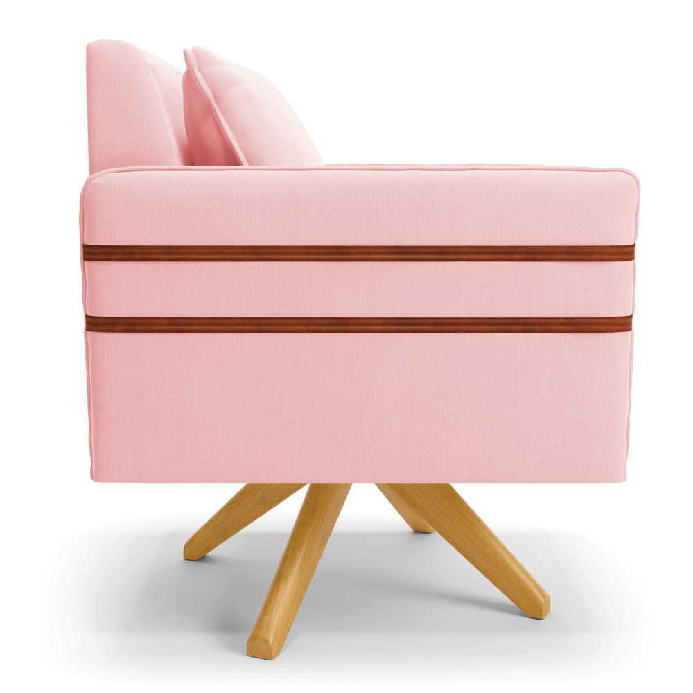 Kit 02 Poltronas Giratória Mari Suede Rosa Bebê Base de Madeira MA30 - D'Rossi