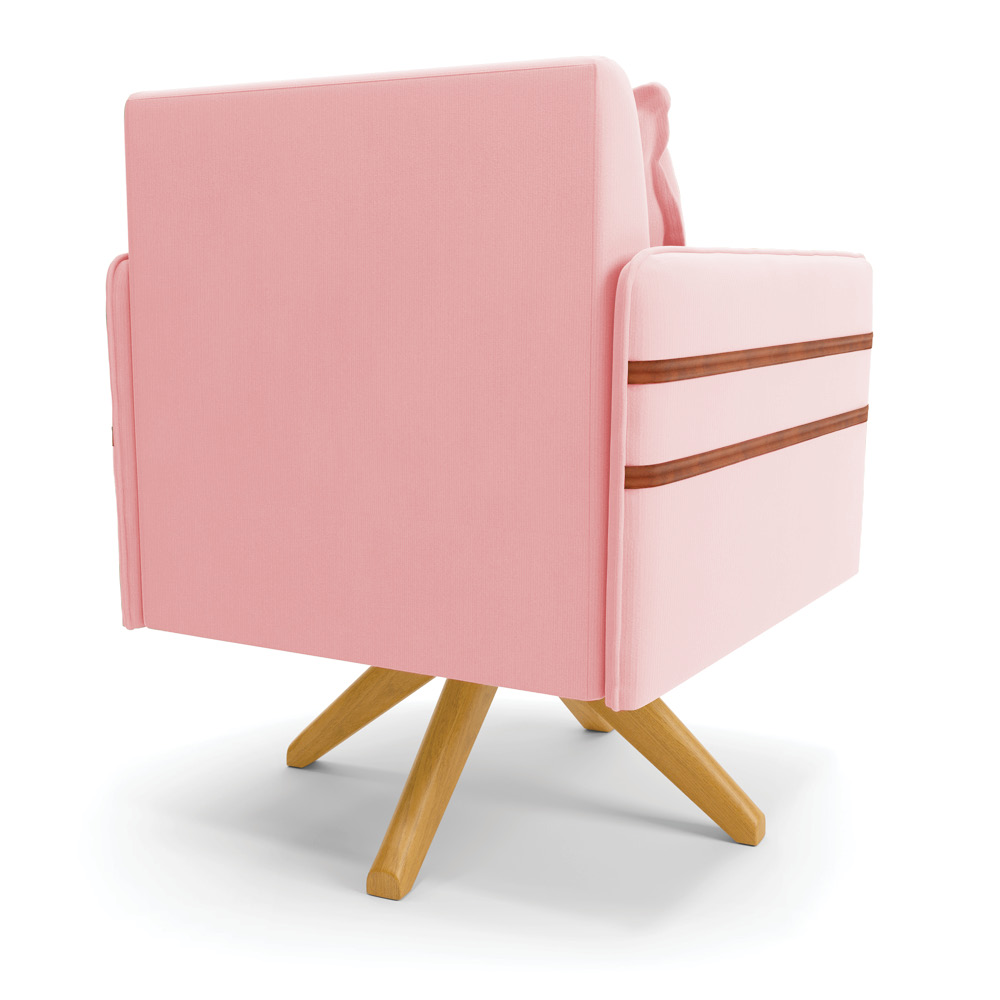 Kit 02 Poltronas Giratória Mari Suede Rosa Bebê Base de Madeira MA30 - D'Rossi
