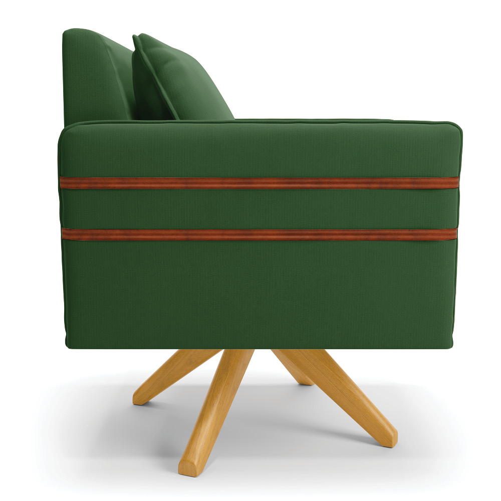 Kit 02 Poltronas Giratória Mari Suede Verde Base de Madeira MA30 - D'Rossi