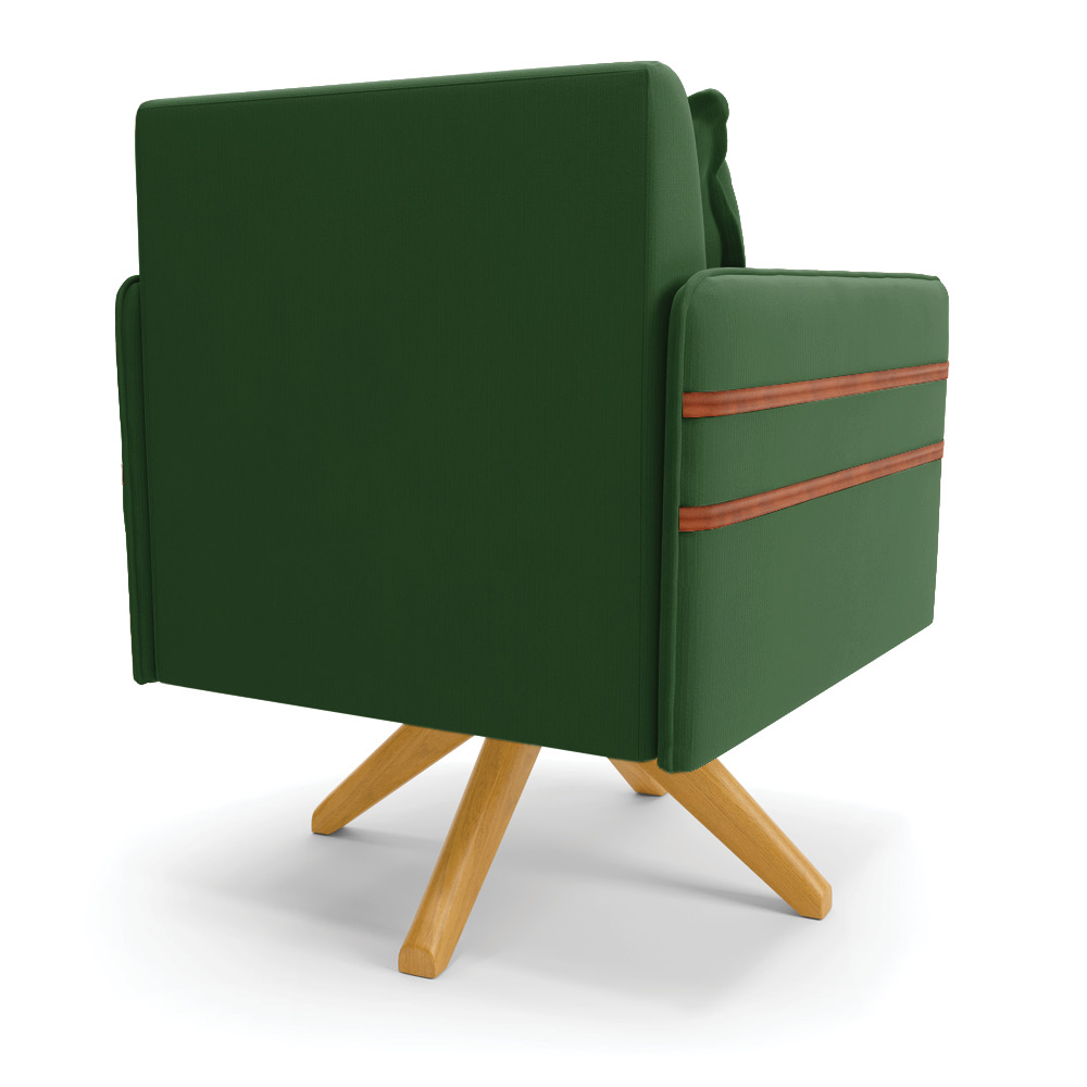 Kit 02 Poltronas Giratória Mari Suede Verde Base de Madeira MA30 - D'Rossi