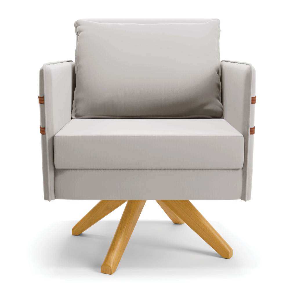 Kit 02 Poltronas Giratória Mari Veludo Cinza Base de Madeira MA30 - D'Rossi