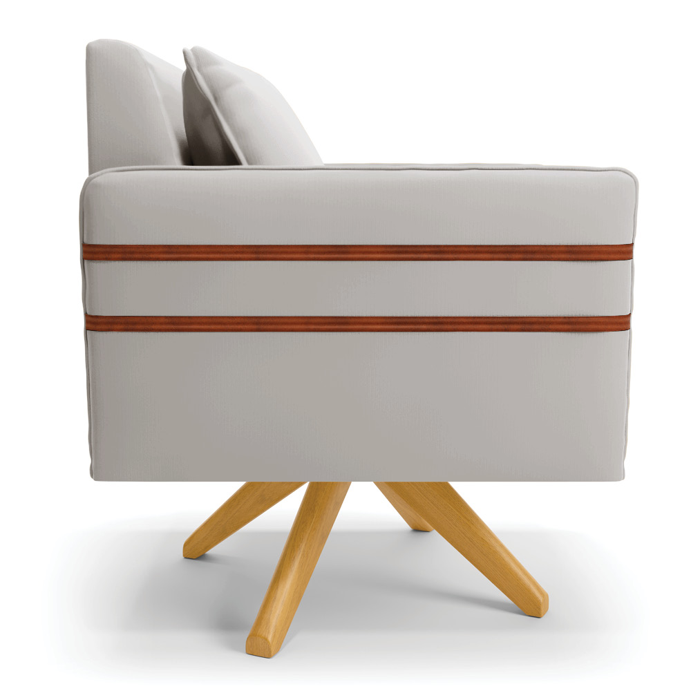 Kit 02 Poltronas Giratória Mari Veludo Cinza Base de Madeira MA30 - D'Rossi