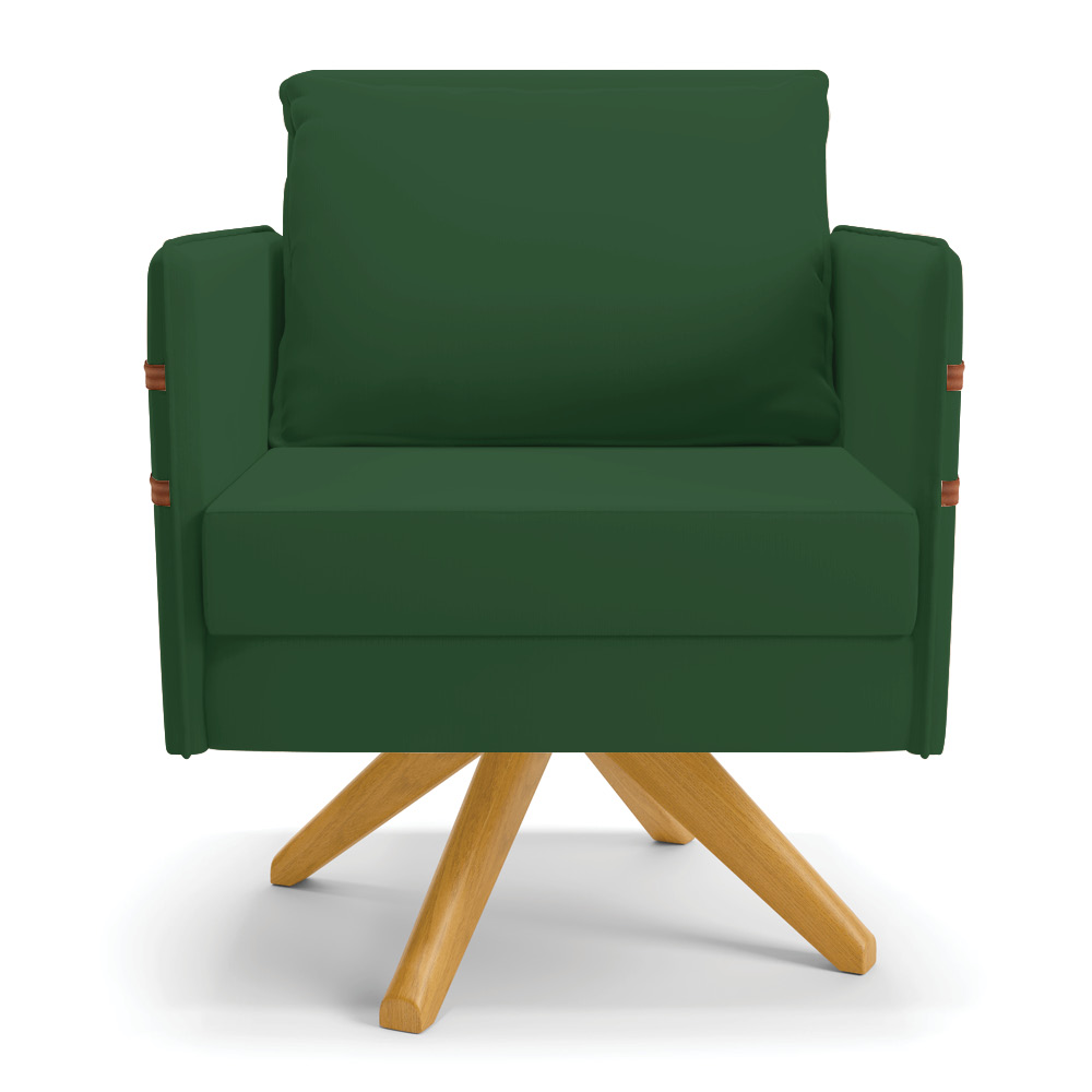 Kit 02 Poltronas Giratória Mari Veludo Verde Base de Madeira MA30 - D'Rossi