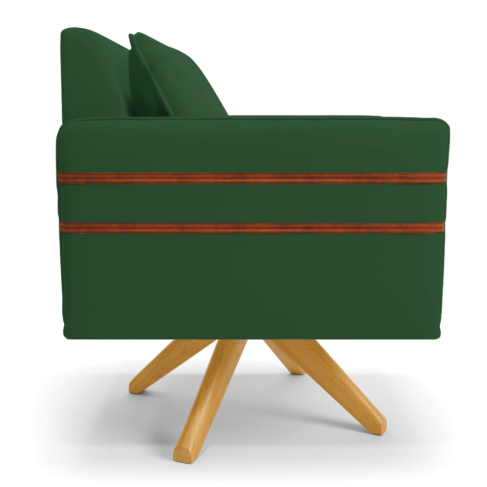 Kit 02 Poltronas Giratória Mari Veludo Verde Base de Madeira MA30 - D'Rossi