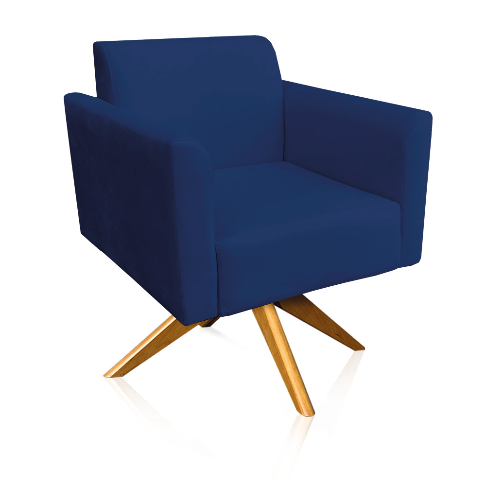 Kit 02 Poltronas Giratória Marisa Suede Azul Marinho Base Madeira MA30 D'Rossi