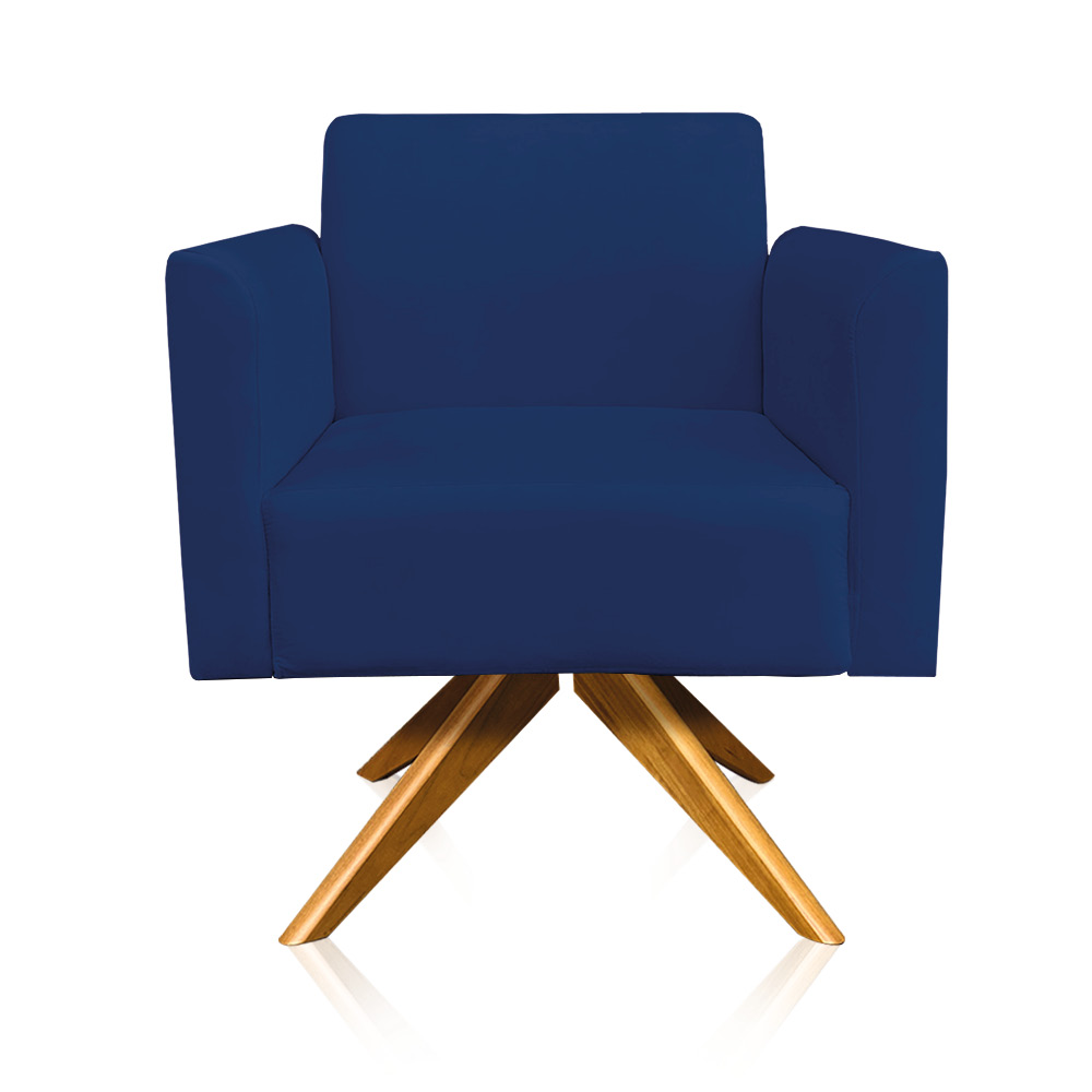 Kit 02 Poltronas Giratória Marisa Suede Azul Marinho Base Madeira MA30 D'Rossi