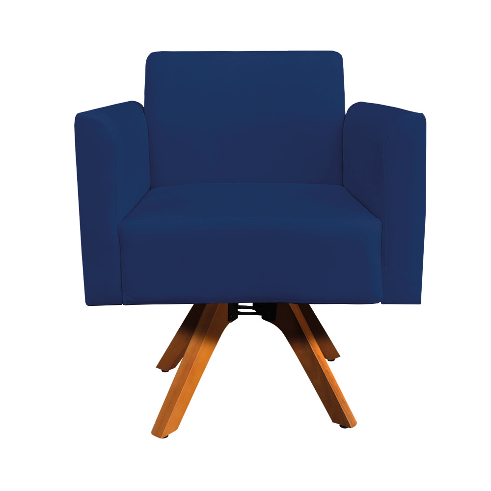 Kit 02 Poltronas Giratória Marisa Suede Azul Marinho Base Madeira MM30 D'Rossi