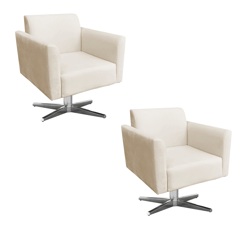 Kit 02 Poltronas Giratória Marisa Suede Base Cromada D'Rossi