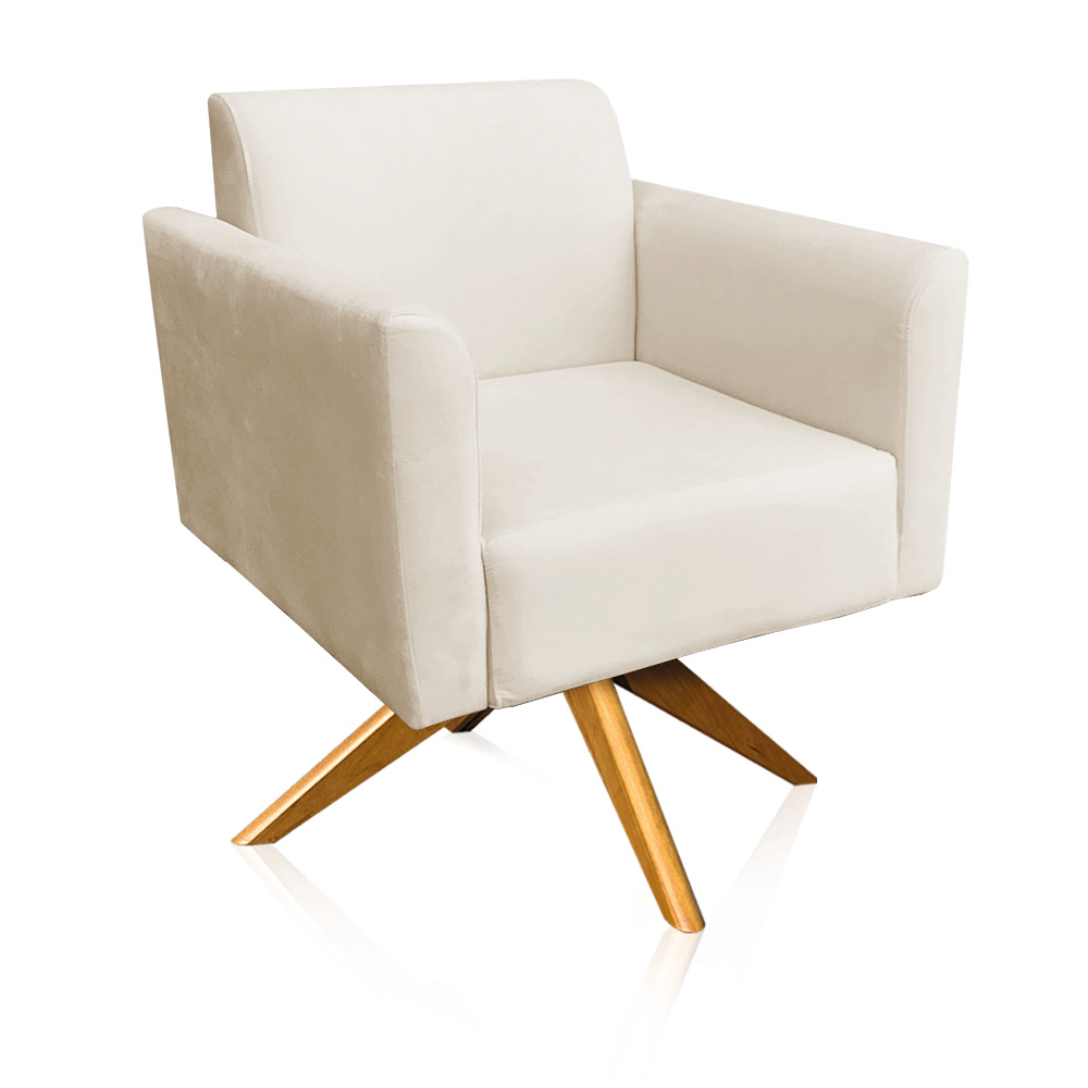 Kit 02 Poltronas Giratória Marisa Suede Bege Base Madeira MA30 D'Rossi