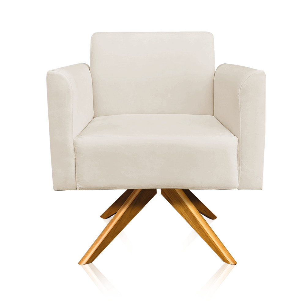 Kit 02 Poltronas Giratória Marisa Suede Bege Base Madeira MA30 D'Rossi