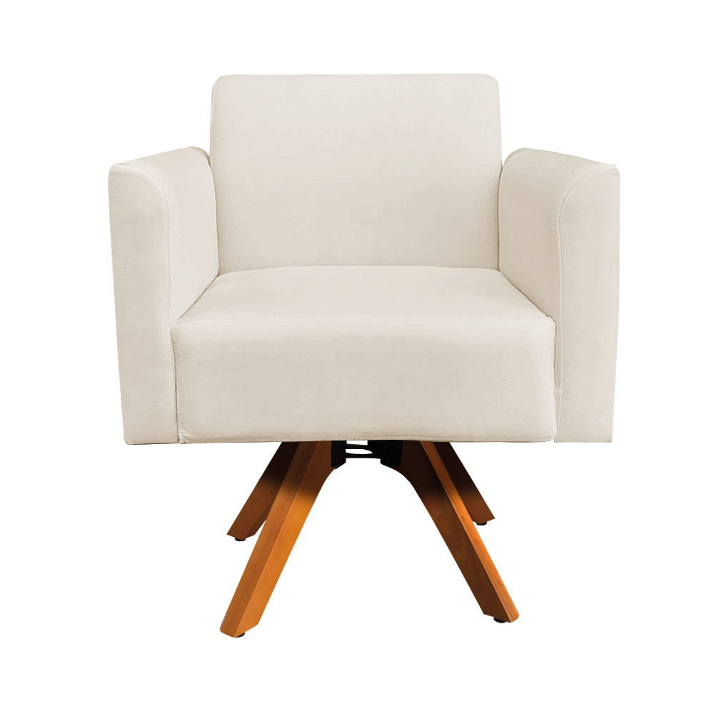 Kit 02 Poltronas Giratória Marisa Suede Bege Base Madeira MM30 D'Rossi