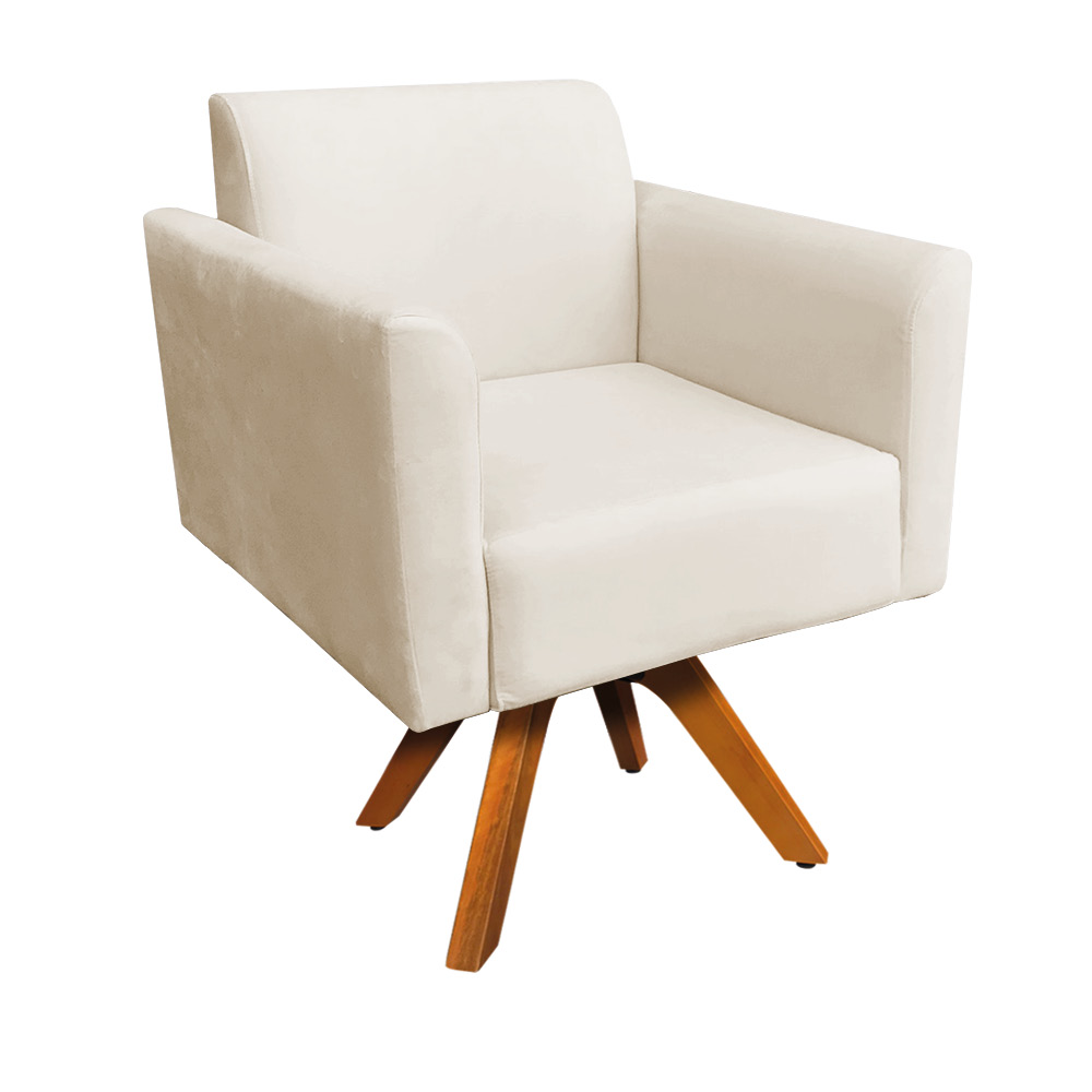 Kit 02 Poltronas Giratória Marisa Suede Bege Base Madeira MM30 D'Rossi