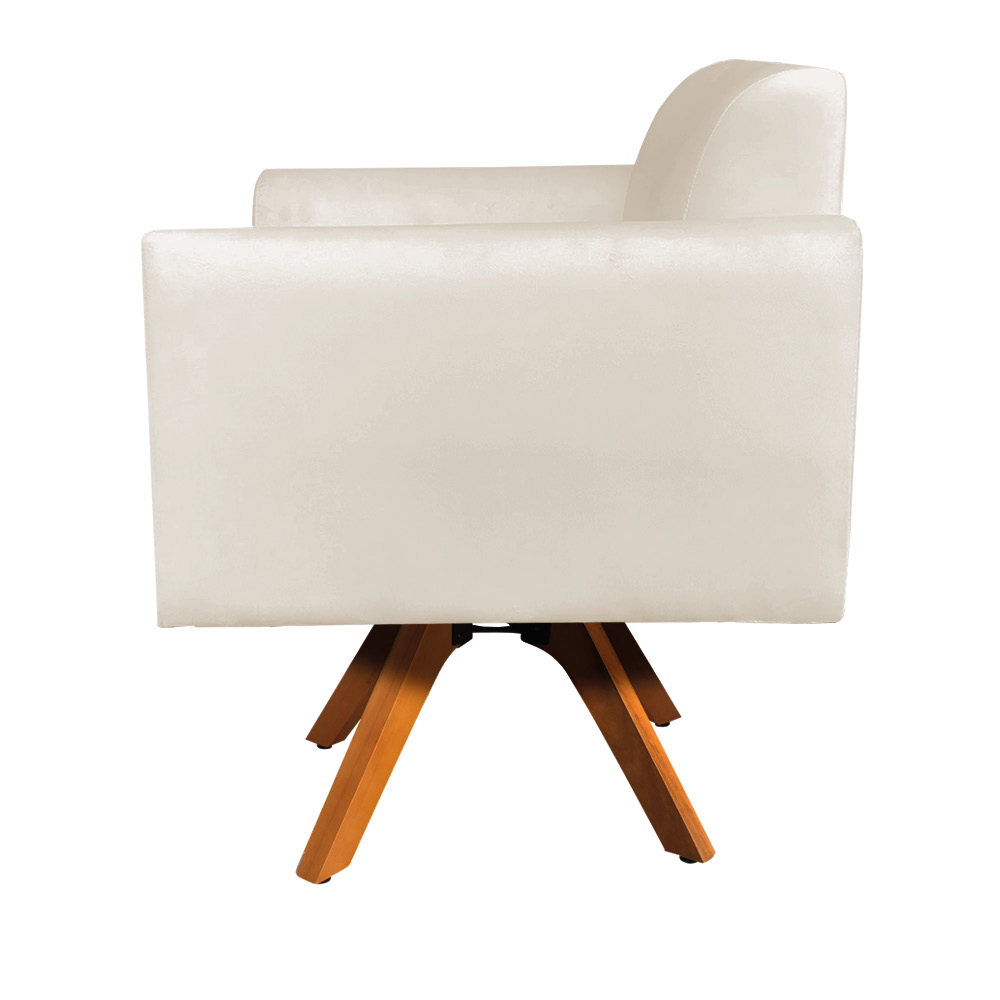 Kit 02 Poltronas Giratória Marisa Suede Bege Base Madeira MM30 D'Rossi