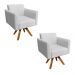 Kit 02 Poltronas Giratória Marisa Suede Cinza Base Madeira MM30 D'Rossi