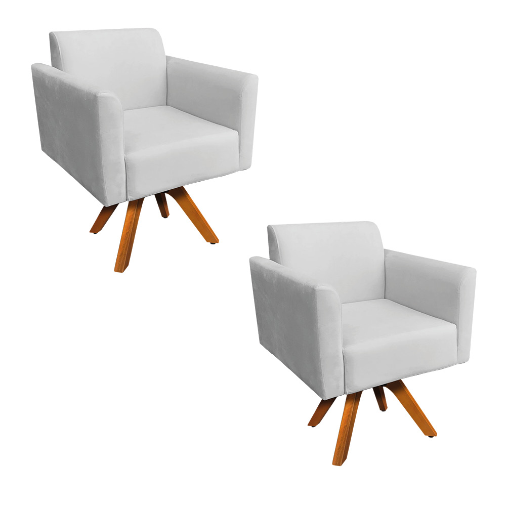 Kit 02 Poltronas Giratória Marisa Suede Cinza Base Madeira MM30 D'Rossi