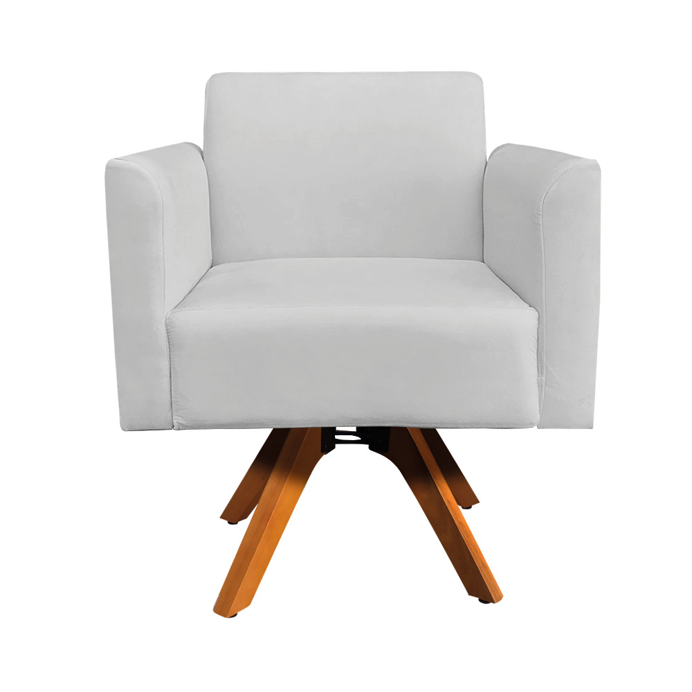 Kit 02 Poltronas Giratória Marisa Suede Cinza Base Madeira MM30 D'Rossi
