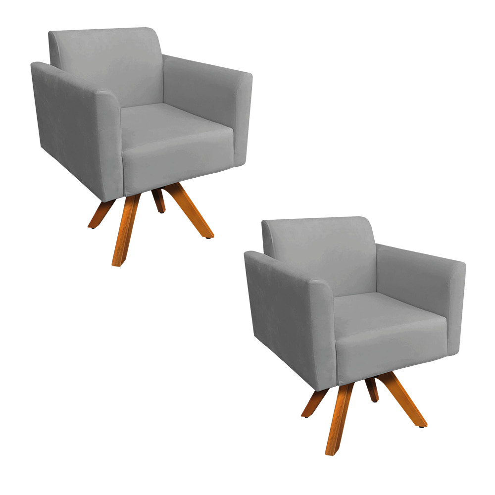 Kit 02 Poltronas Giratória Marisa Suede Grafite Base Madeira MM30 D'Rossi