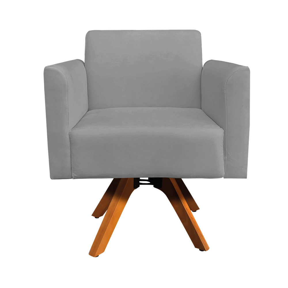 Kit 02 Poltronas Giratória Marisa Suede Grafite Base Madeira MM30 D'Rossi