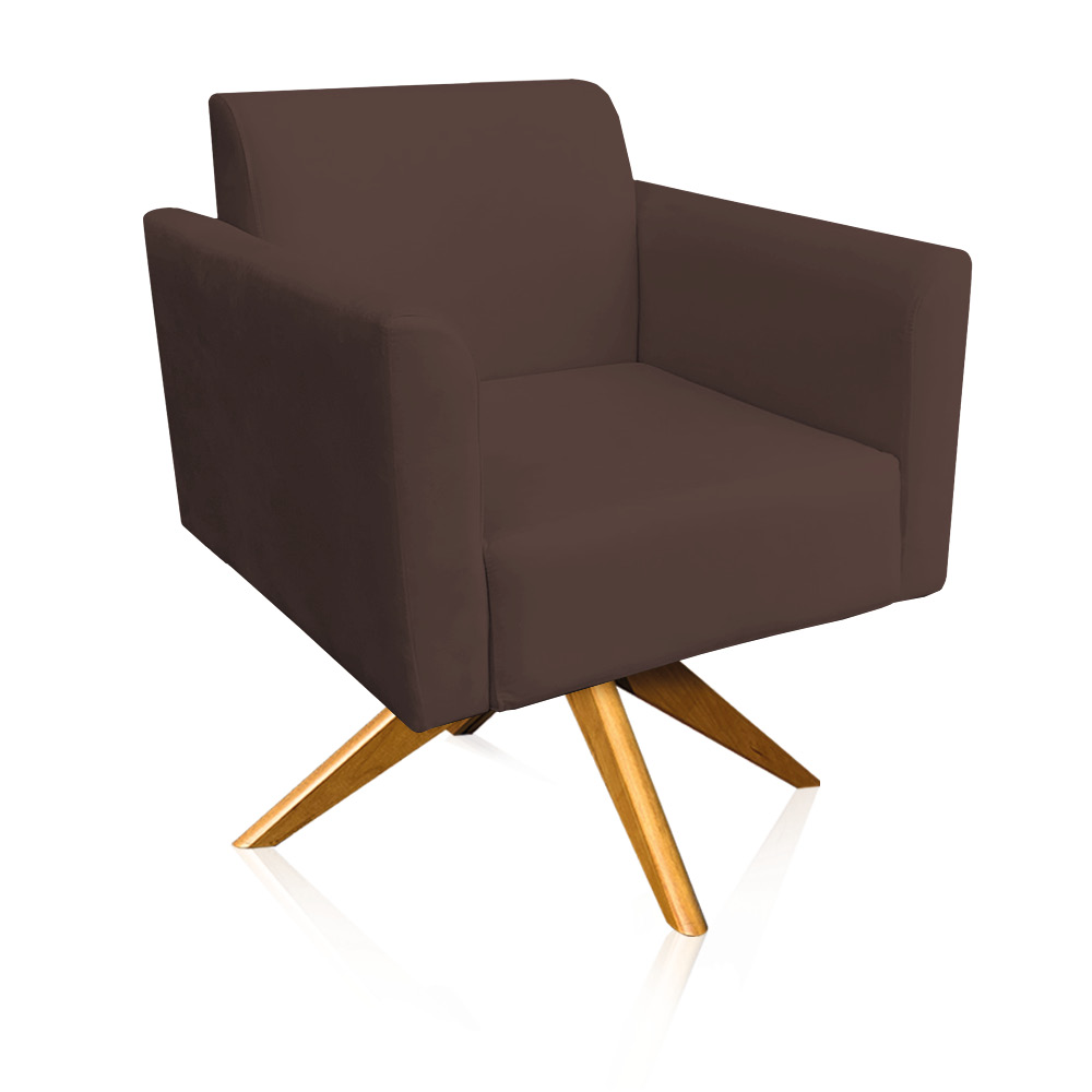 Kit 02 Poltronas Giratória Marisa Suede Marrom Base Madeira MA30 D'Rossi