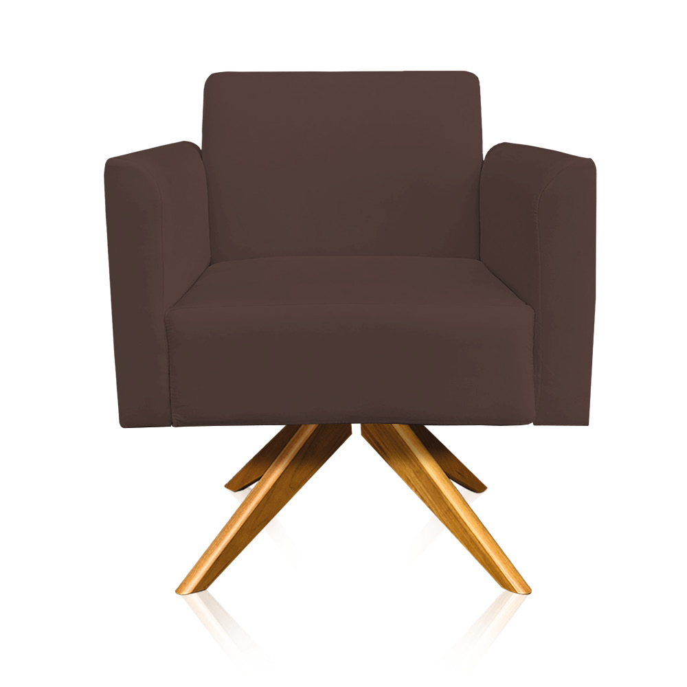 Kit 02 Poltronas Giratória Marisa Suede Marrom Base Madeira MA30 D'Rossi