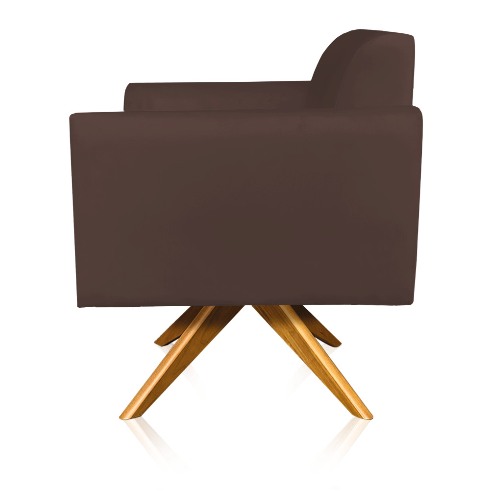Kit 02 Poltronas Giratória Marisa Suede Marrom Base Madeira MA30 D'Rossi