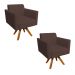 Kit 02 Poltronas Giratória Marisa Suede Marrom Base Madeira MM30 D'Rossi