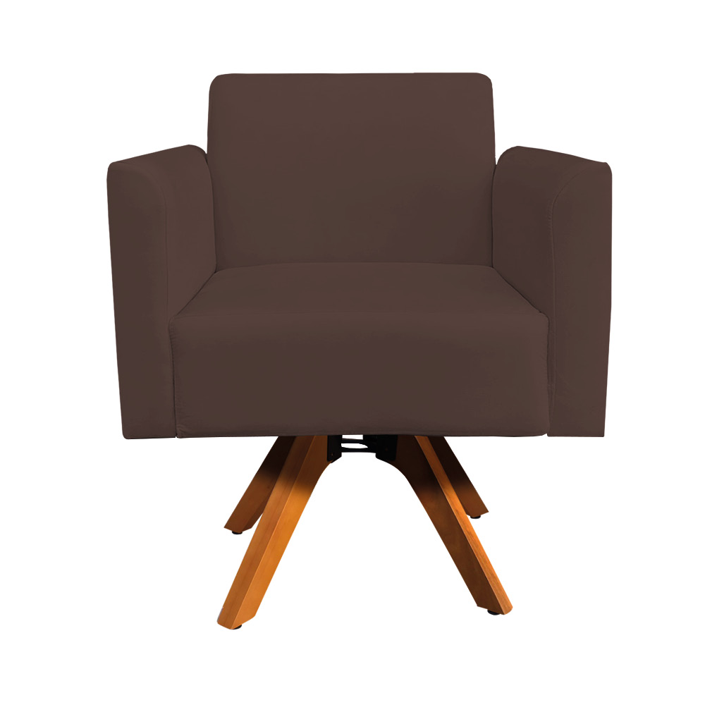 Kit 02 Poltronas Giratória Marisa Suede Marrom Base Madeira MM30 D'Rossi
