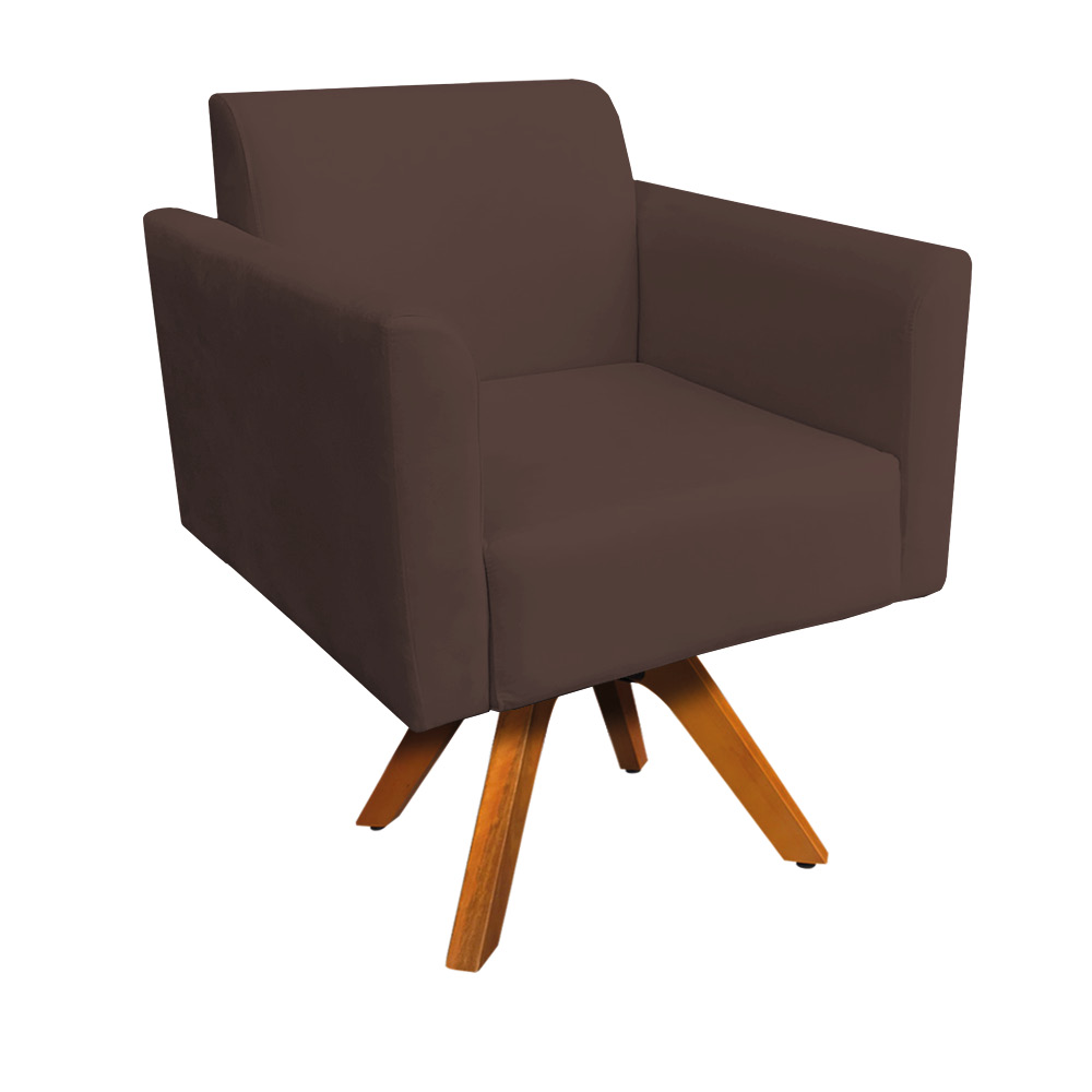 Kit 02 Poltronas Giratória Marisa Suede Marrom Base Madeira MM30 D'Rossi