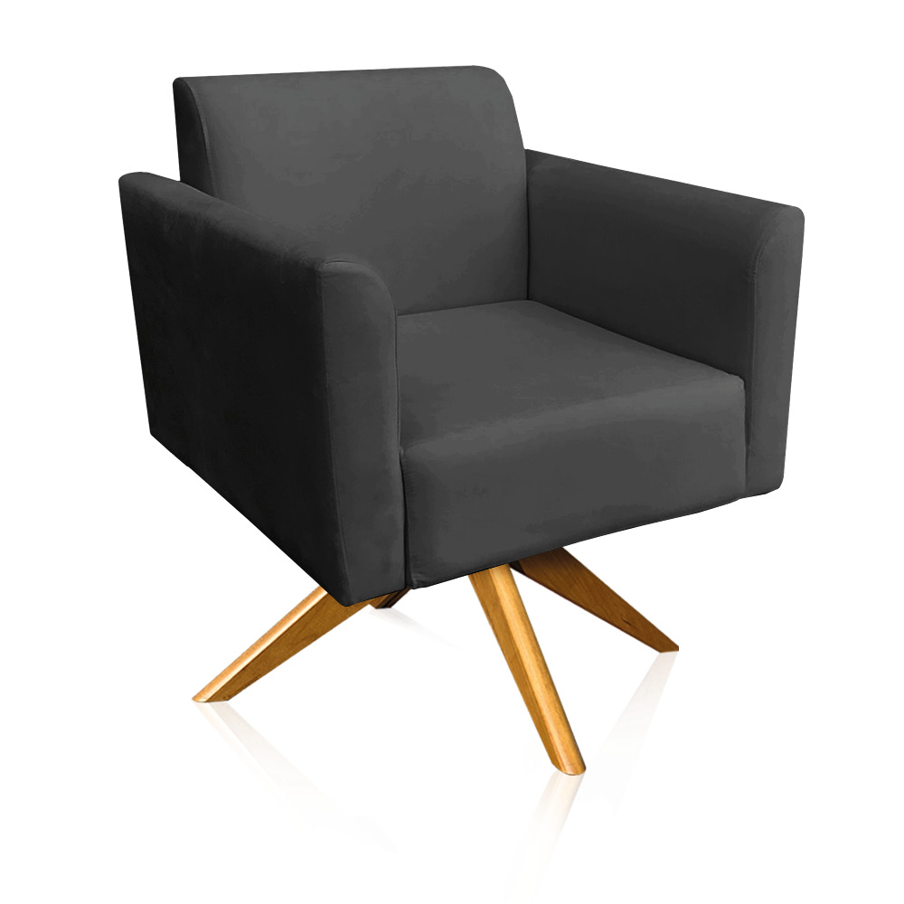 Kit 02 Poltronas Giratória Marisa Suede Preto Base Madeira MA30 D'Rossi