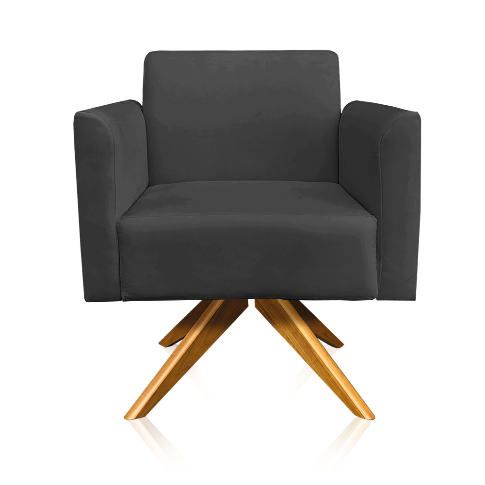 Kit 02 Poltronas Giratória Marisa Suede Preto Base Madeira MA30 D'Rossi
