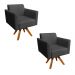 Kit 02 Poltronas Giratória Marisa Suede Preto Base Madeira MM30 D'Rossi