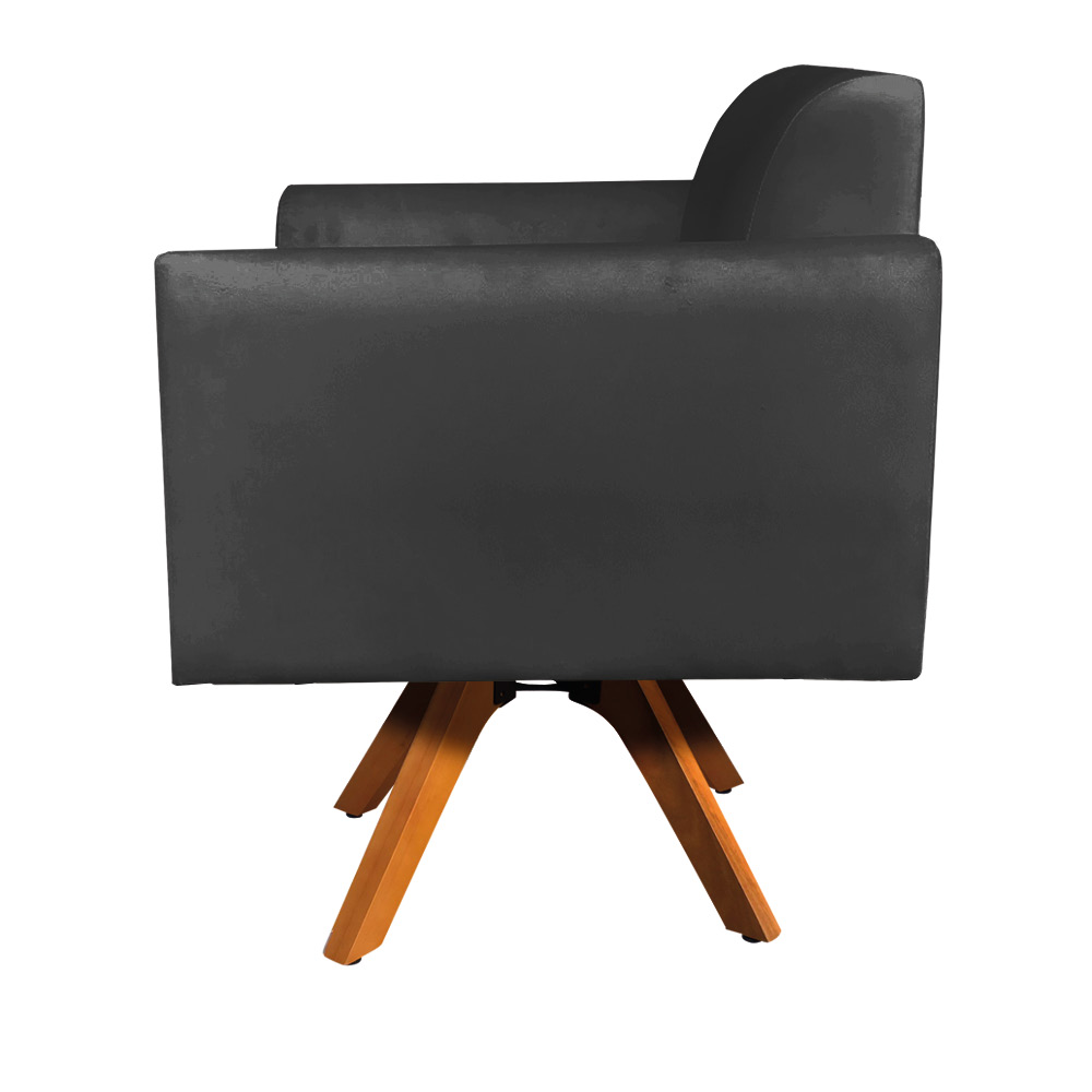 Kit 02 Poltronas Giratória Marisa Suede Preto Base Madeira MM30 D'Rossi