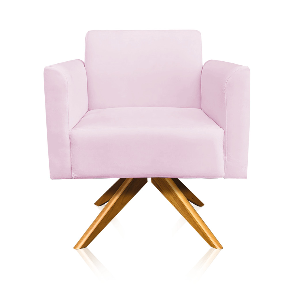 Kit 02 Poltronas Giratória Marisa Suede Rosa Bebê Base Madeira MA30 D'Rossi