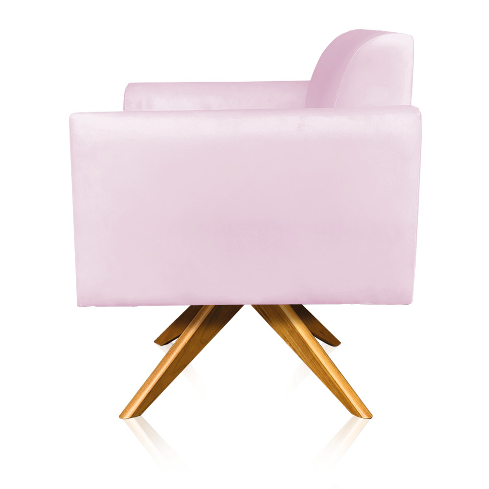 Kit 02 Poltronas Giratória Marisa Suede Rosa Bebê Base Madeira MA30 D'Rossi