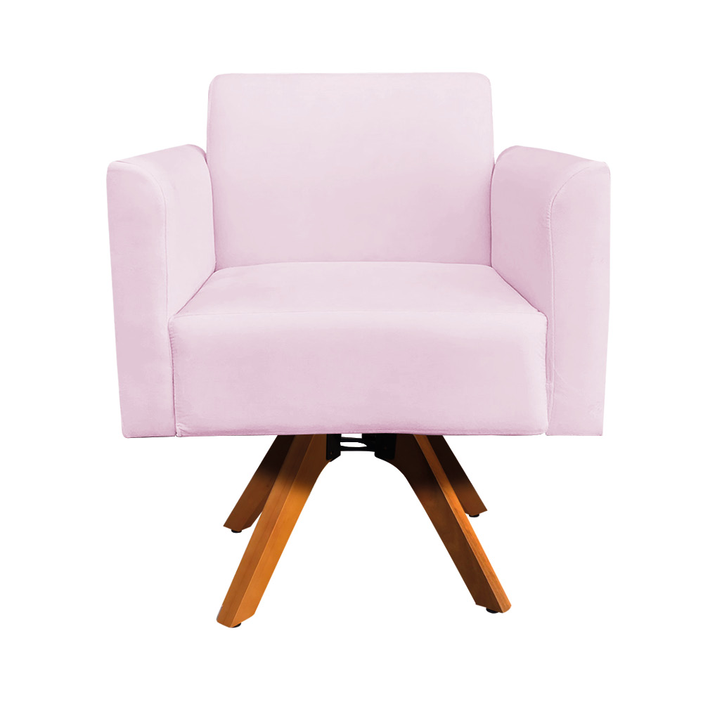 Kit 02 Poltronas Giratória Marisa Suede Rosa Bebê Base Madeira MM30 D'Rossi