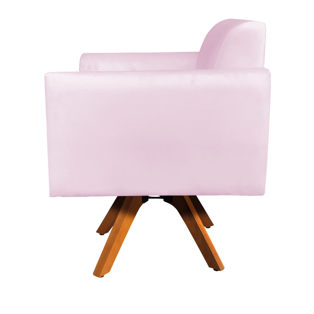 Kit 02 Poltronas Giratória Marisa Suede Rosa Bebê Base Madeira MM30 D'Rossi