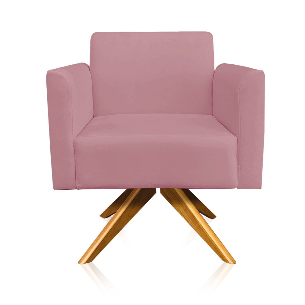 Kit 02 Poltronas Giratória Marisa Suede Rose Base Madeira MA30 D'Rossi