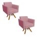 Kit 02 Poltronas Giratória Marisa Suede Rose Base Madeira MM30 D'Rossi