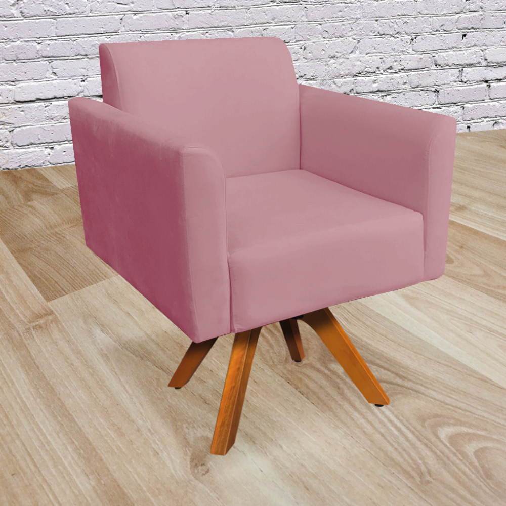 Kit 02 Poltronas Giratória Marisa Suede Rose Base Madeira MM30 D'Rossi